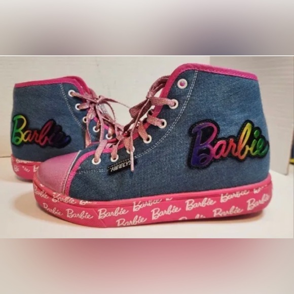 Heelys Other - Barbie Heelys Size 7 Girls Pink and Denim Sneakers